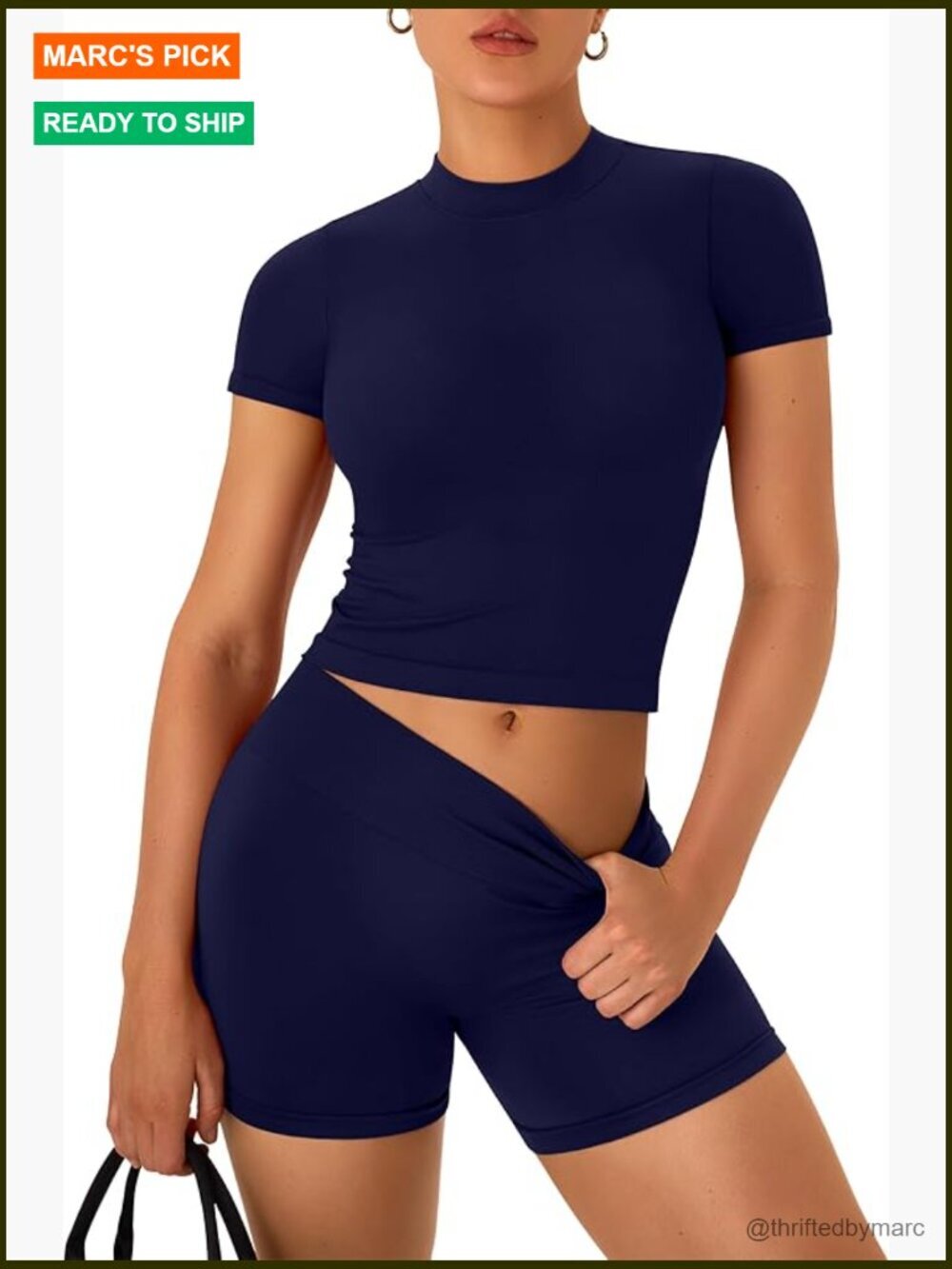 Seamless Workout Set Medium High-Waist Scrunch Butt Shorts Crew Neck Top